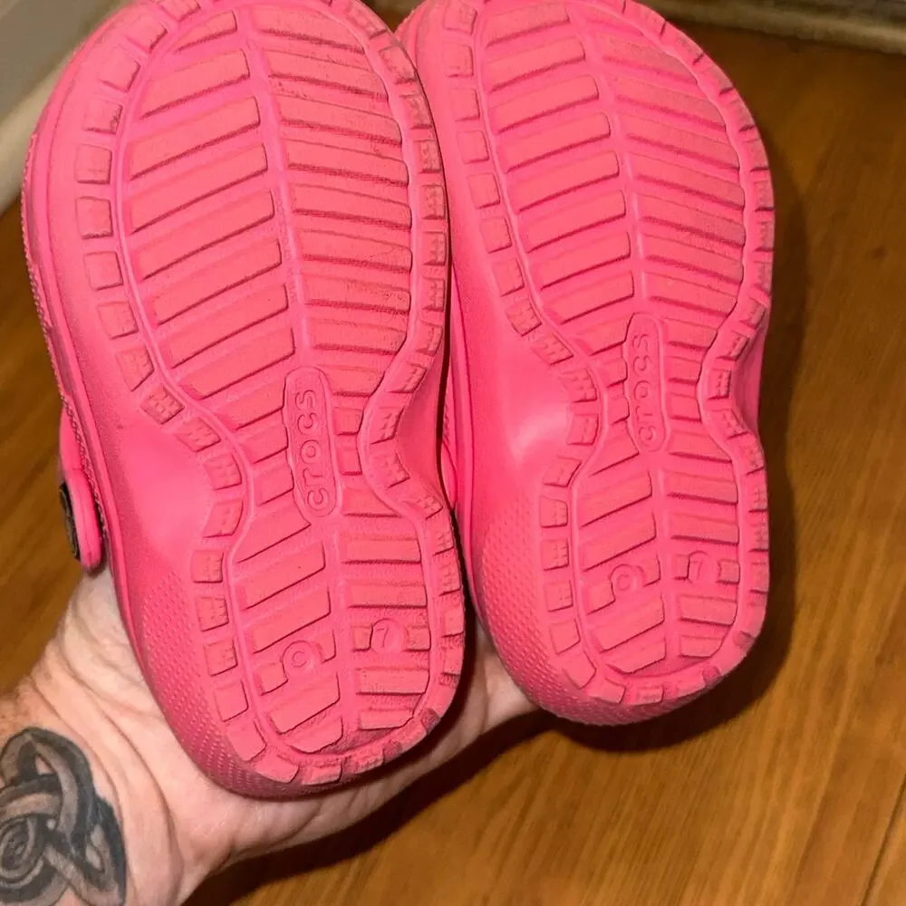 Crocs Classic Lined Clogs Toddler C7 Hot Pink Fuzzy Slip On Shoes